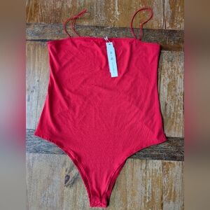 She + Sky Red Spaghetti Straps Body Suit Size Large NWT